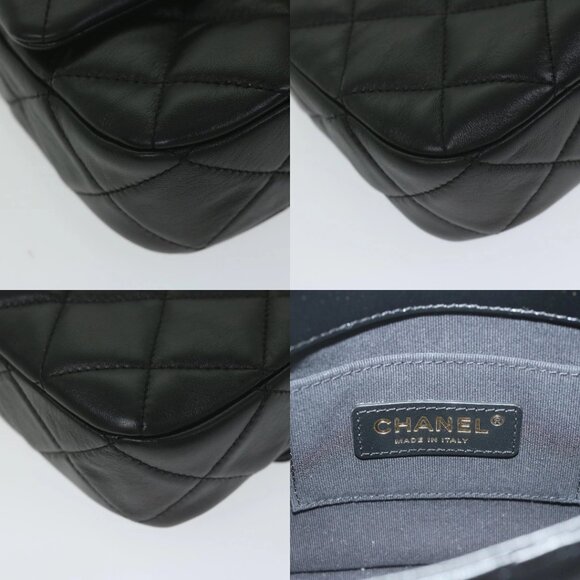 CHANEL Matelasse Turn Lock Chain Shoulder Bag Lamb Skin Black CC Auth ar11105AM - Picture 16 of 16